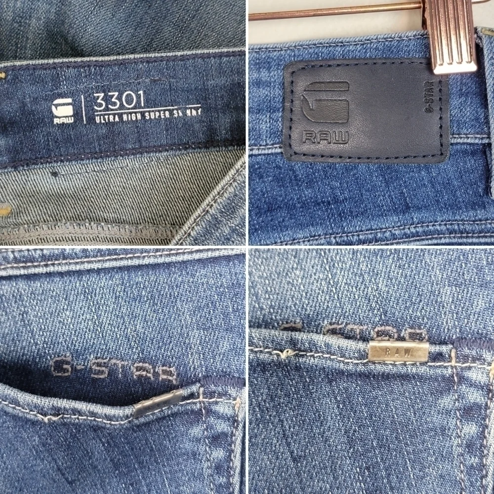 G Star Raw 3301 Ultra High Rise Super Skinny Medium Wash Jegging Jeans 27